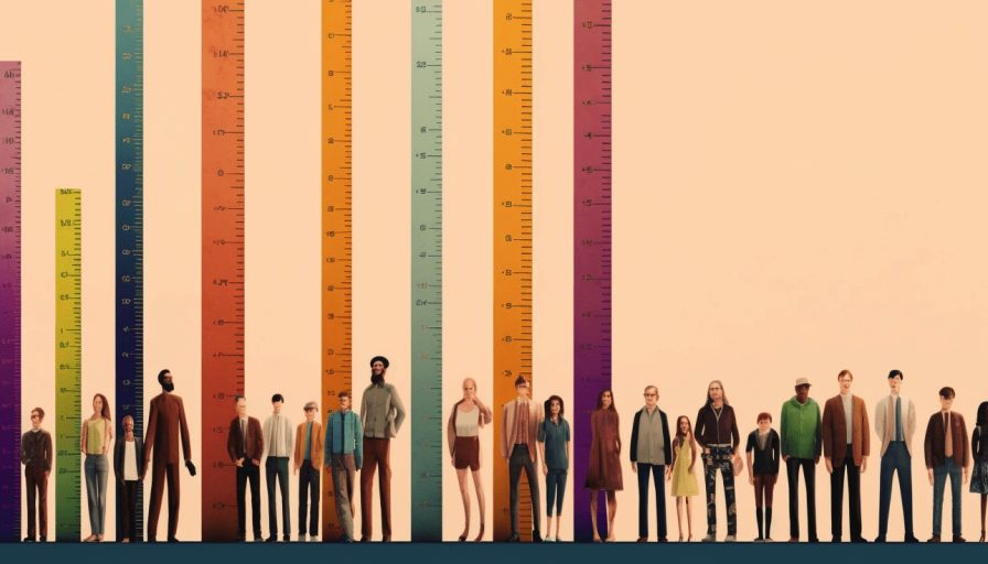 группа людей разного роста, где каждый человек представляет собой отдельное значение в наборе данных. Разница в росте между людьми может символически представлять разброс данных, который измеряется с помощью дисперсии и стандартного отклонения.