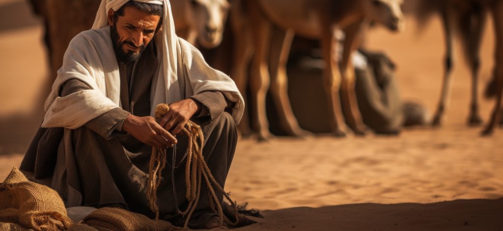 Изображение иллюстрирует культуру и традиции бедуинских племен Абабда, живущих в пустынных регионах.