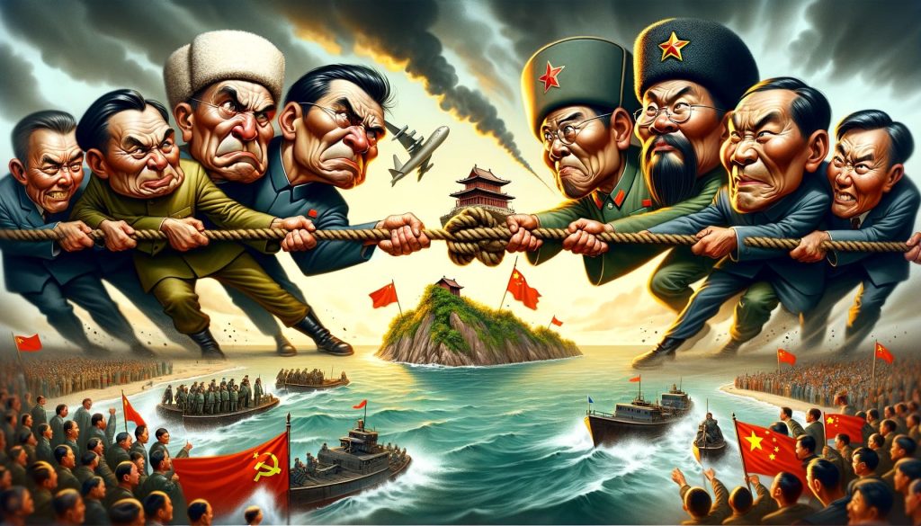 Карикатурная иллюстрация тяжбы между советскими и китайскими лидерами за остров Даманский