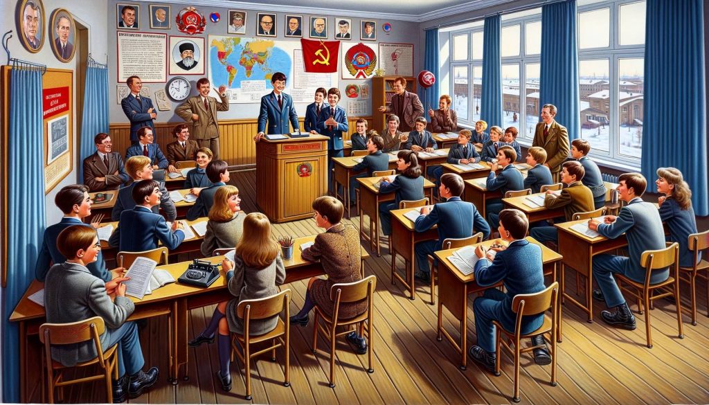 Иллюстрация школьного класса с самоуправлением в Львове, 1970 год