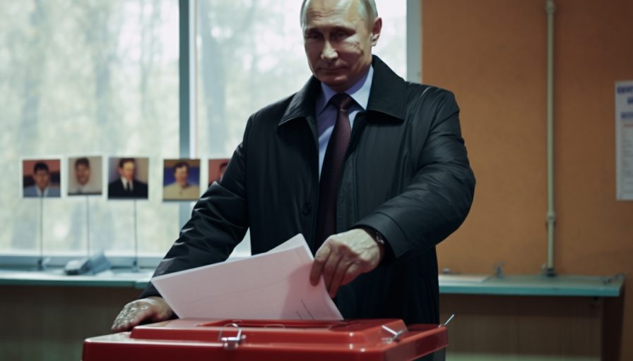 Путин голосует в урне для голосования