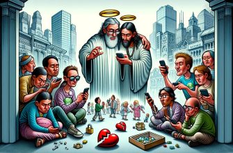 Карикатура показывает людей, поглощенных рыночной зависимостью, и культ рынка как новой религии
