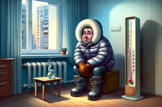 Человек в зимней одежде сидит в холодной квартире из-за аварии в системе ЖКХ