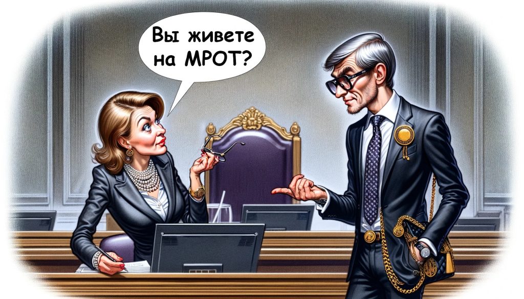 Карикатура женщины-депутата, задающей вопрос богатому мужчине, живет ли он на МРОТ