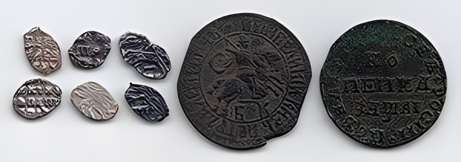 Серебряные (1696—1717) и медные (1704—1718) копейки Петра I