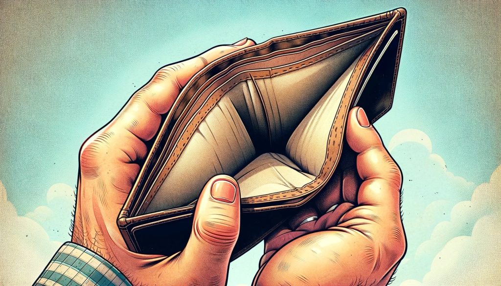 Пустой кошелек в руках, символизирующий отсутствие денег
