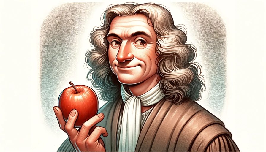 Иллюстрация Исаака Ньютона с яблоком