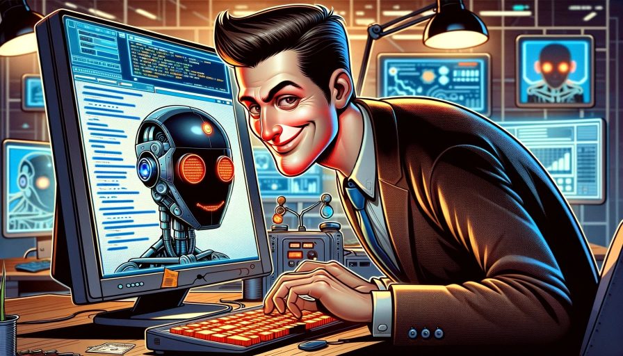 Мужчина-программист создаёт искусственный интеллект для мошенничества