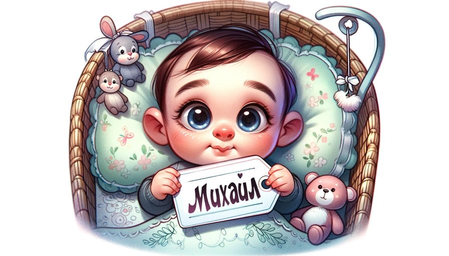 Младенец с именем Михаил на бирке в колыбели