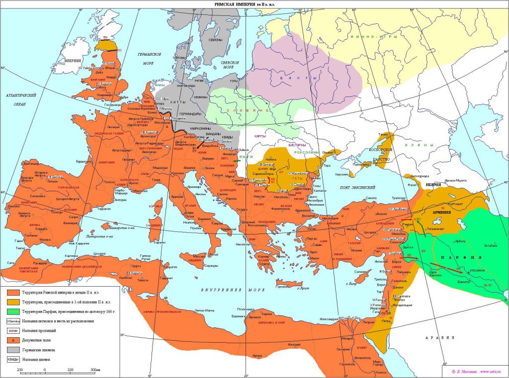 Карта Римской империи в период её максимального расцвета