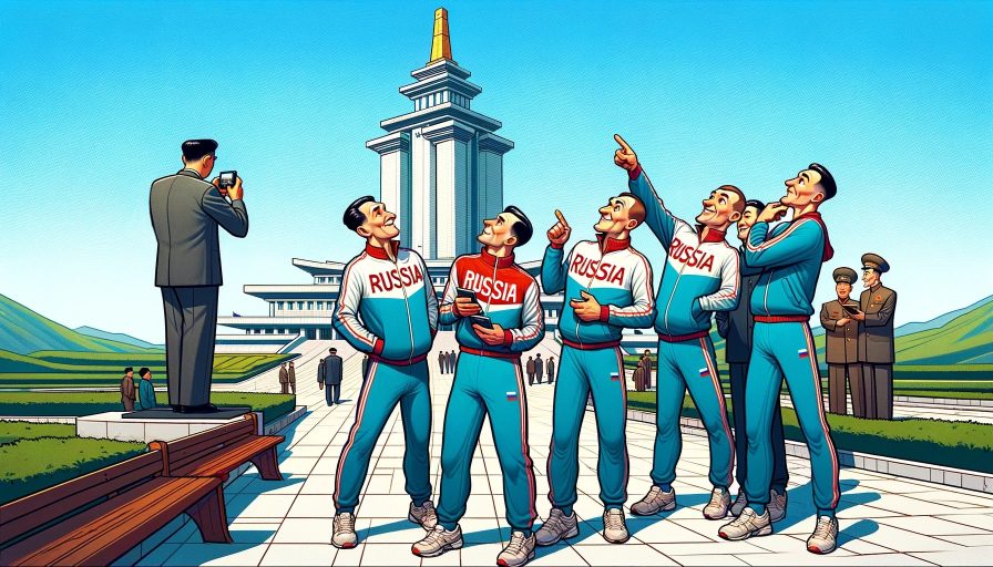 Карикатура русских спортсменов-туристов в Пхеньяне
