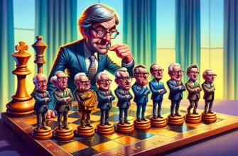 Карикатурное изображение политической шахматной доски с фигурами министров