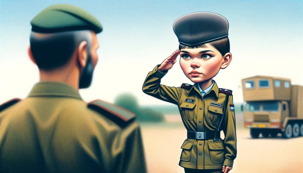 Молодая русская девушка-солдат салютует в израильской армии