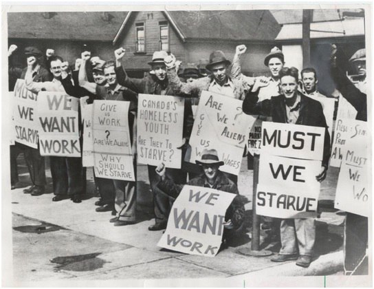 Демонстрация безработных, требующих работы во времена Великой Депрессии