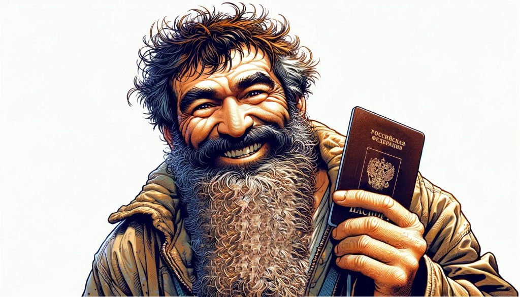 Мигрант из Средней Азии держит паспорт РФ