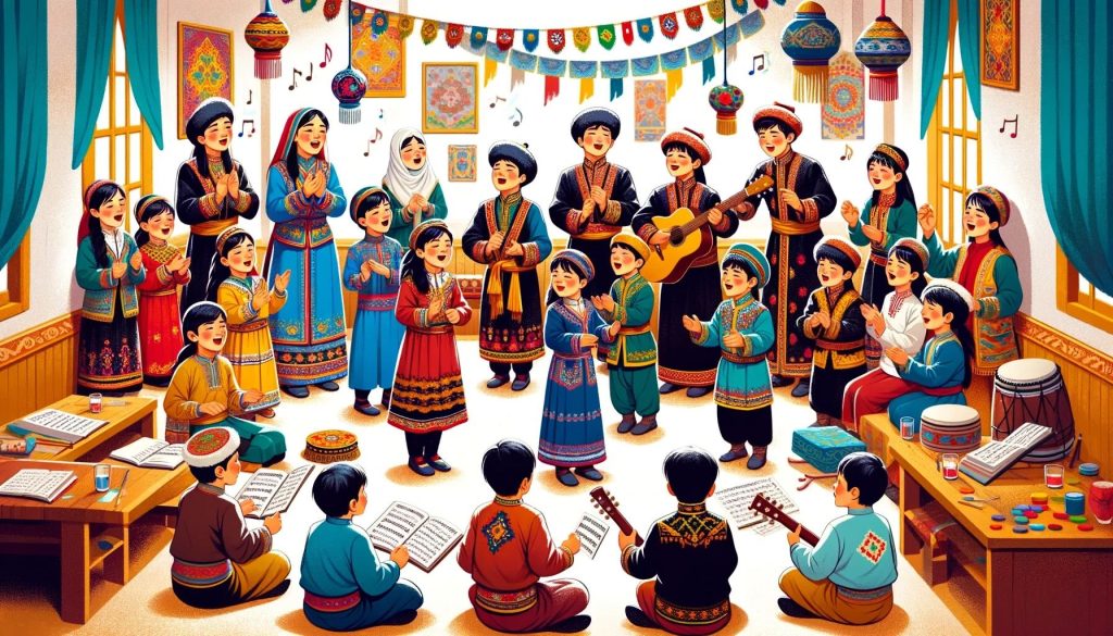 Таджикские дети в России поют свои национальные песни и танцуют, организовано при местном ДК кружке.