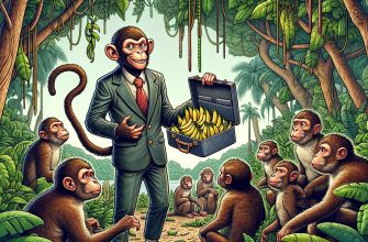 Обезьяна-бизнесмен с чемоданом бананов среди других обезьян
