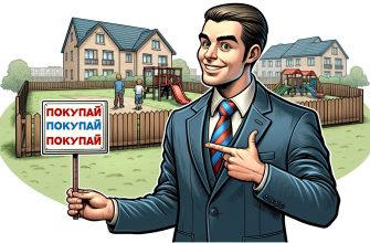 Мужчина с табличкой "Покупай" на фоне придомовой территории