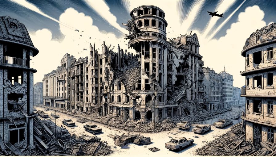 Разрушенный город после военных действий
