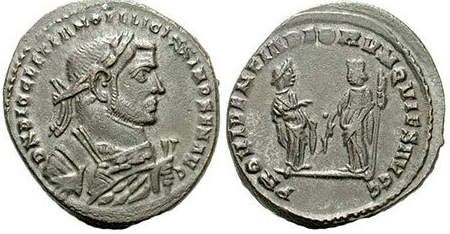 Фоллис Диклетиана, античная монета с изображением императора