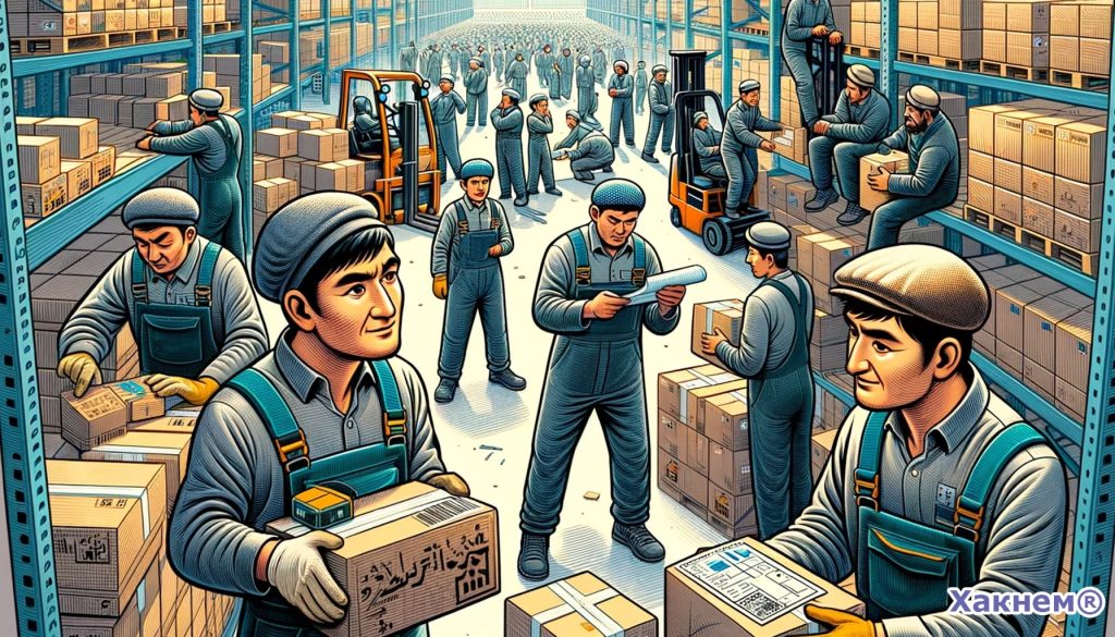 Мигранты работают на крупном складе