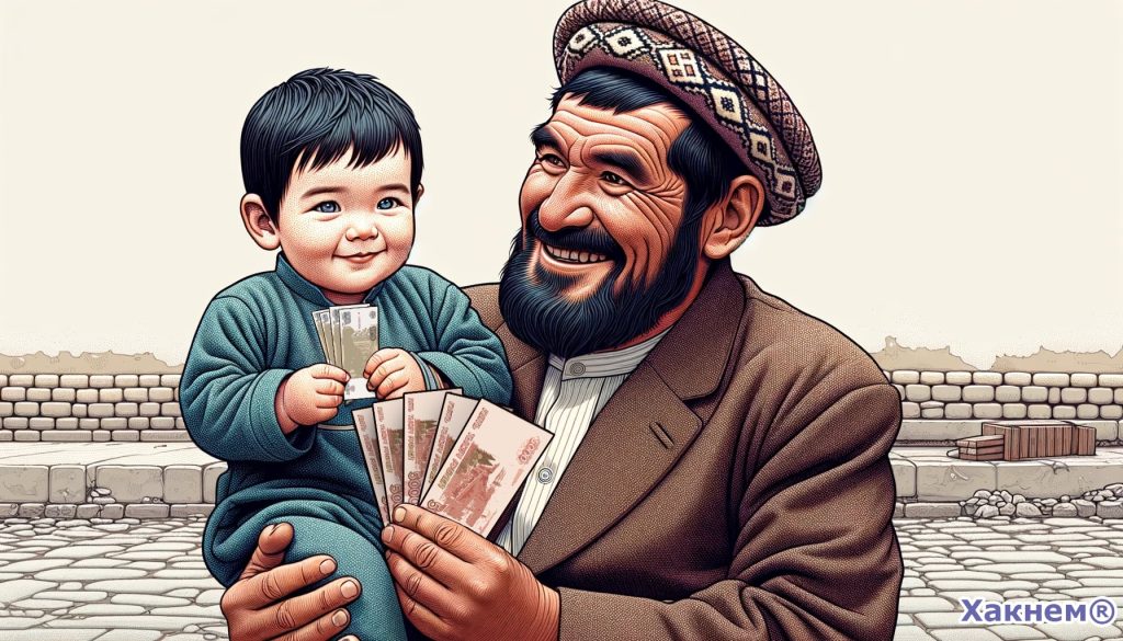 Таджик с ребёнком и деньгами