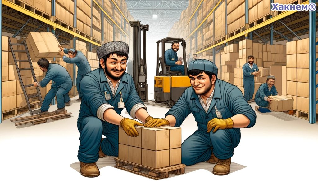 Таджики работают на складе