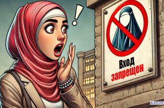 Женщина в хиджабе перед знаком "Вход запрещен"