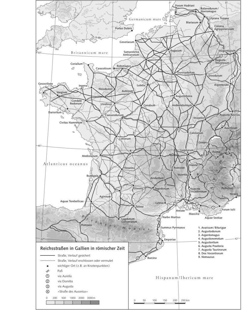 Карта римских дорог на территории Галлии
