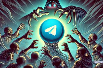 Скелеты и фигура в плаще тянутся к логотипу Telegram, символизирующему борьбу за контроль