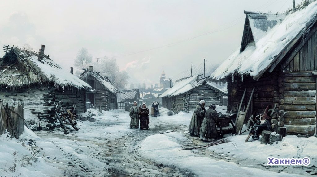 Голод 1891 года — зимняя деревня, обветшавшие избы и истощённые крестьяне