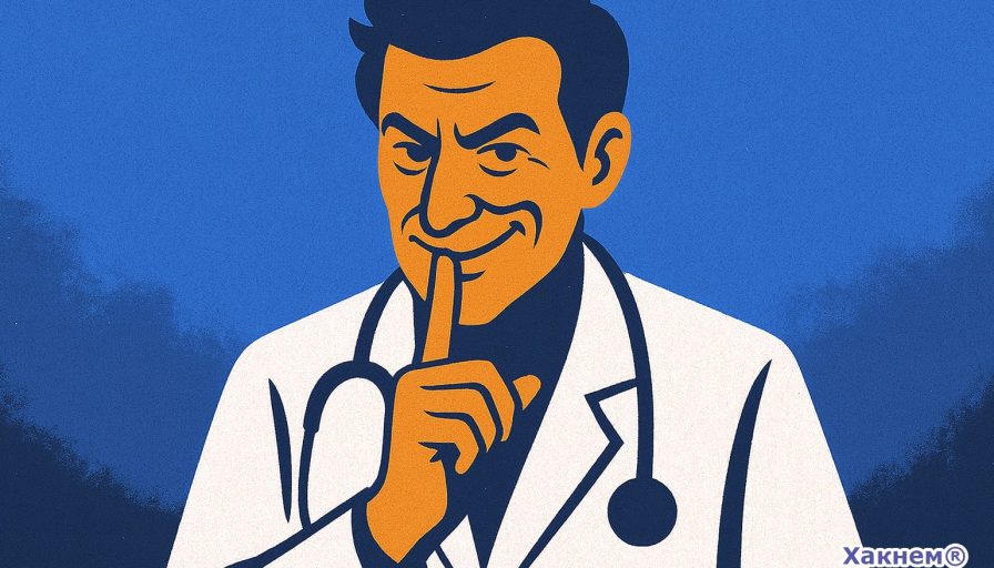 Врач с хитрой улыбкой прижимает палец к губам, намекая на секрет