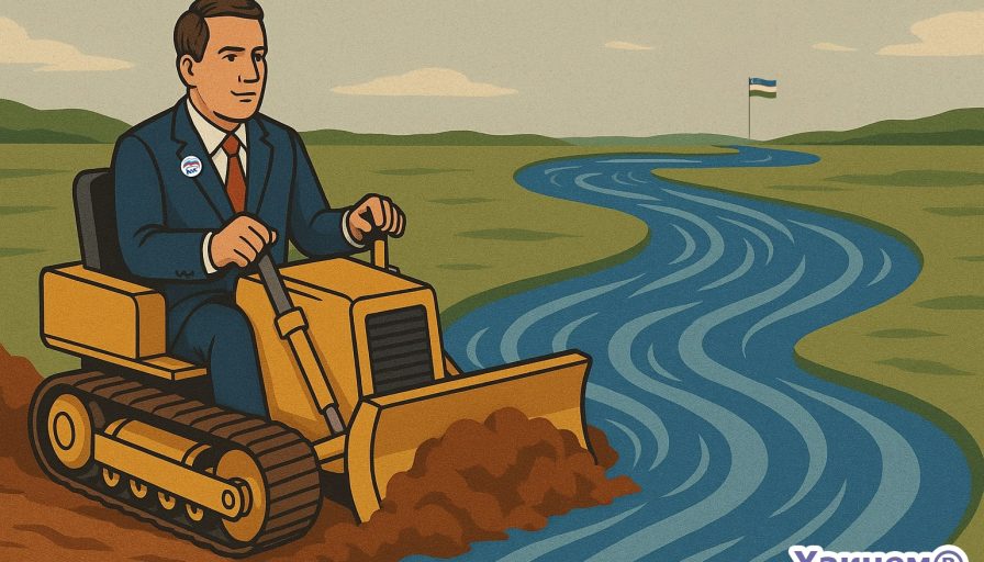 Чиновник на бульдозере поворачивает сибирскую реку в сторону Узбекистана