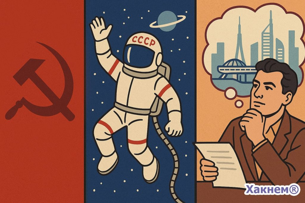 Советский космонавт, символ коммунизма и мечты о будущем в стиле 1960-х годов