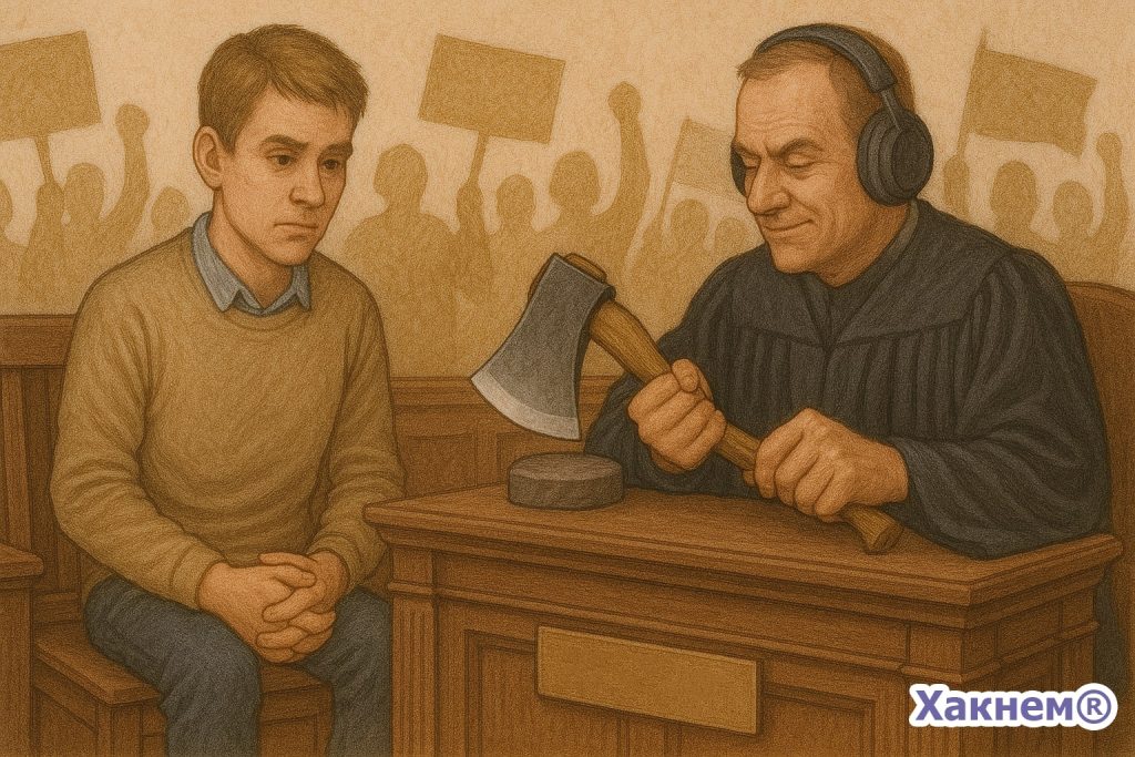 Судья с топором игнорирует протесты и выносит приговор учителю